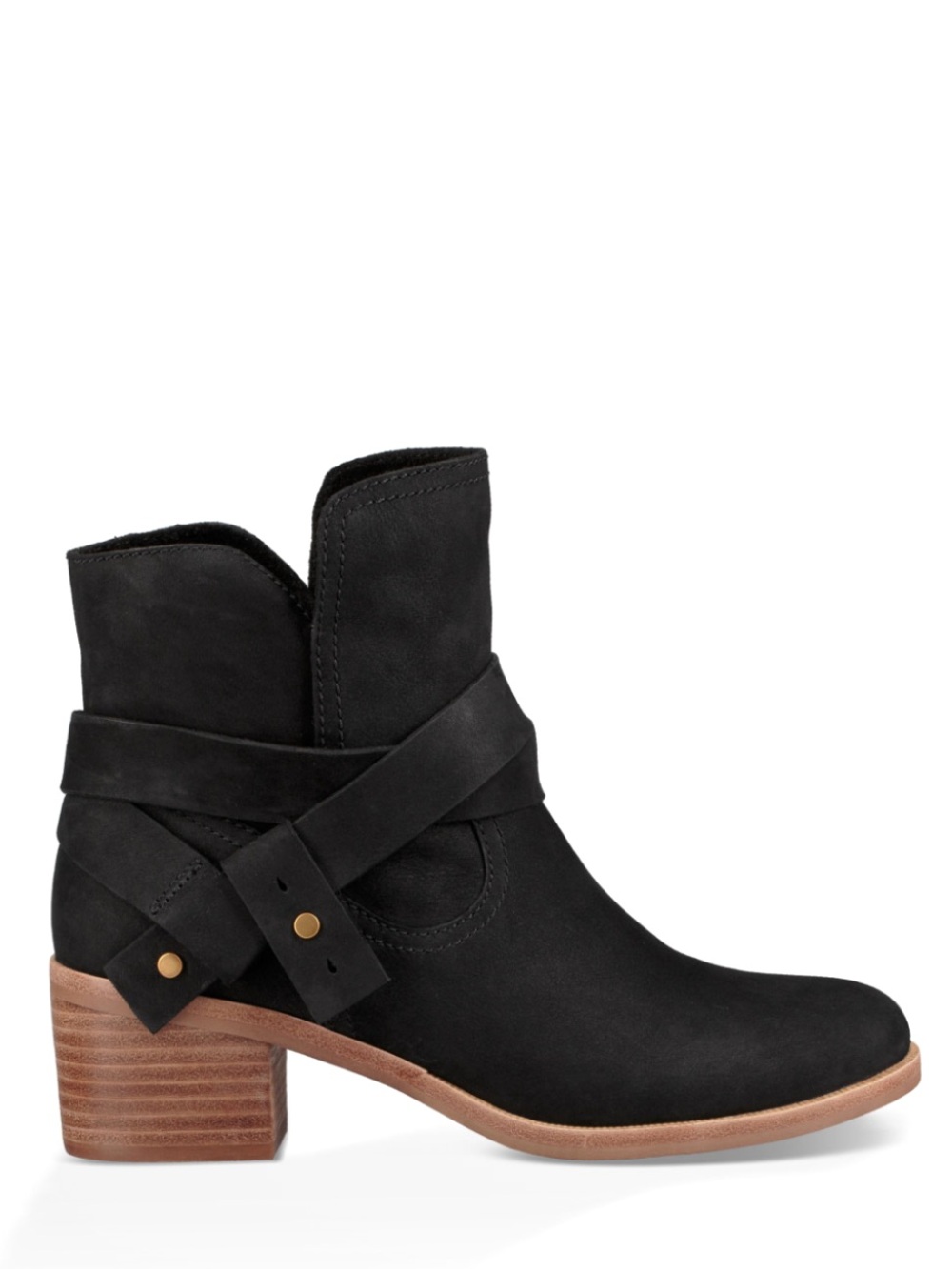 UGG Elora Black Suede Leather Wrap Strap Ankle Boots Booties Womens Size 5